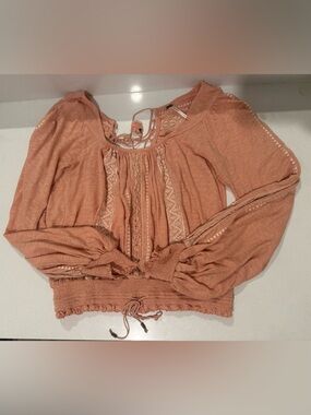 Free People Peach Crochet-Trim Off-Shoulder Intimate Top